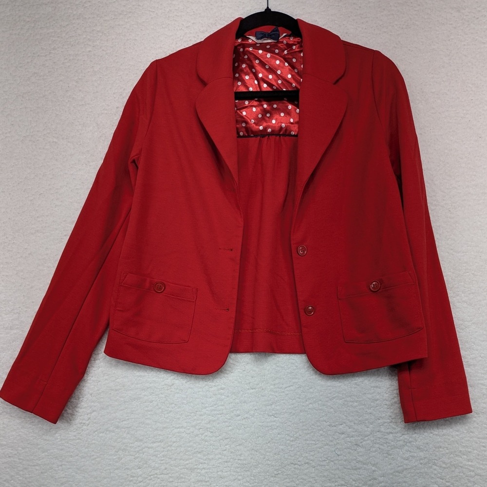 H&M Red Blazer Jacket, Red and White Polka Dot Lining, Casual, Youth Sz 14